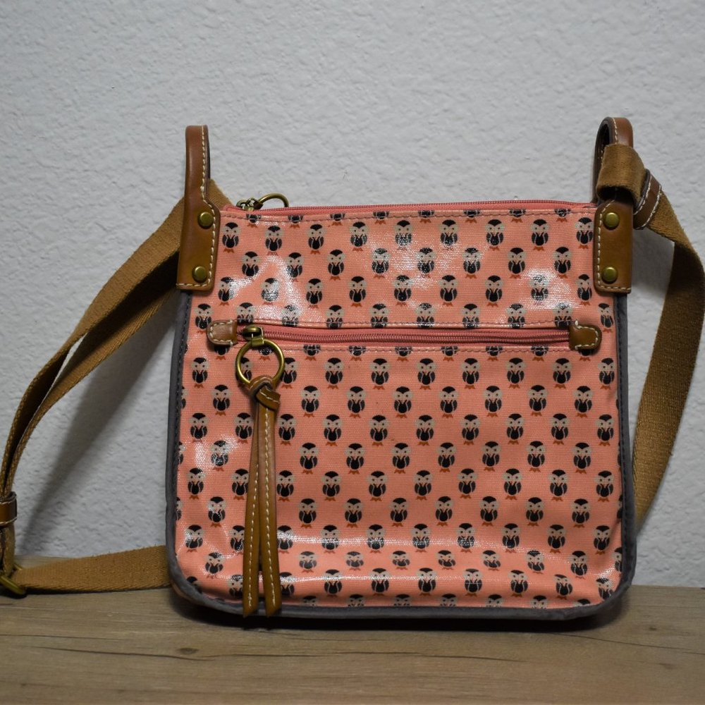 Fossil Coated Canvas Owl Print Crossbody Shoulder… - image 3